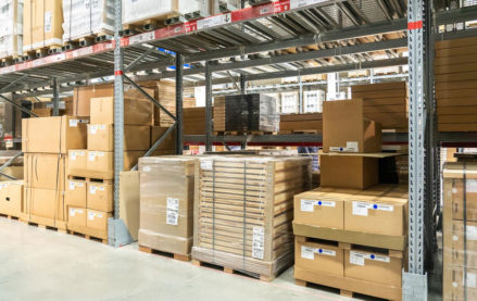 Warehouse aisles with product storage
