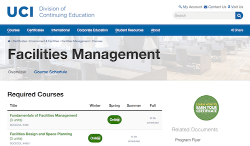 Facilities Management Program Certificate