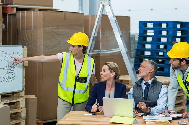 Warehouse team having a meeting