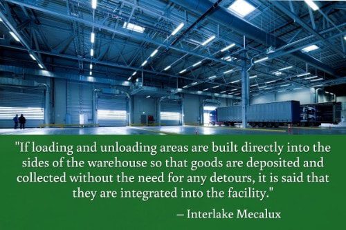 "If loading and unloading areas are built directly into the sides of the warehouse so that goods are deposited and collected without the need for any detours, it is said that they are integrated into the facility." - Interlake Mecalux