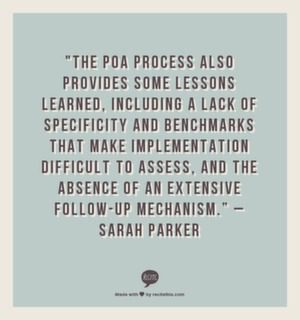 "The PoA process also provides some lessons learned, including a lack of specificity and benchmarks that make implementation difficult to assess, and the absence of an extensive follow-up mechanism.” – Sarah Parker