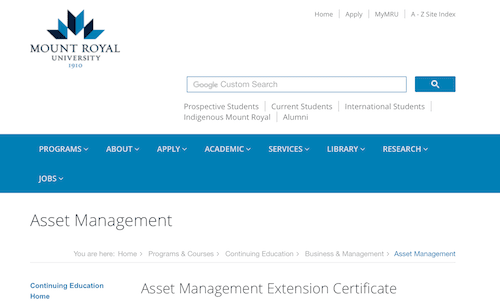 Asset Management Extension Certificate