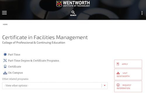 Certificate in Facilities Management - Wentworth Institute of Technology