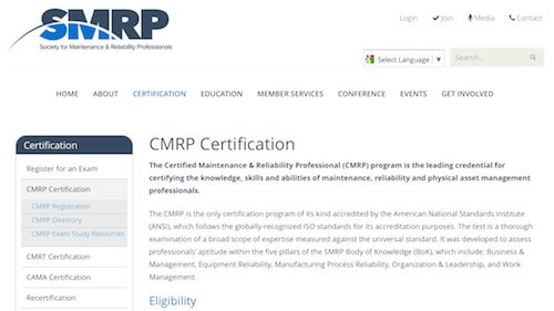 Certified Maintenance and Reliability CMRP Program