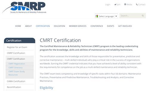 Certified Maintenance and Reliability Technician CMRT Program