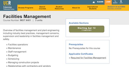 Facilities Management Course - University of California Riverside Extension