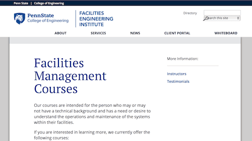 Facilities Management Courses - Penn State Facilities Engineering Institute