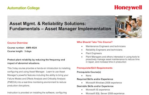 Honeywell Asset Management and Reliability Solutions Fundamentals Asset Manager Implementation