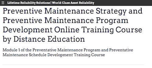 Preventive Maintenance Program and Preventative Maintenance Schedule Development Training Course