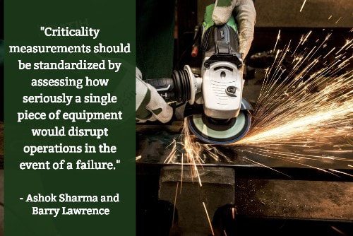 "Criticality measurements should be standardized by assessing how seriously a single piece of equipment would disrupt operations in the event of a failure."--Ashok Sharma and Barry Lawrence