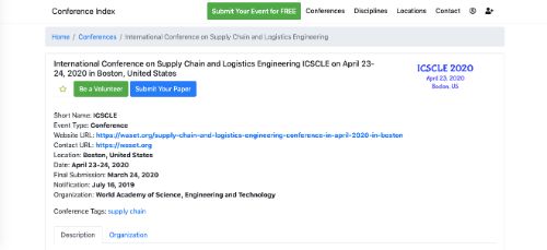 ICSCLE 2020: 22nd International Conference on Supply Chain and Logistics Engineering