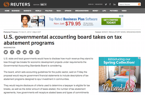 U.S. Governmental Accounting Board Takes On Tax Abatement Programs