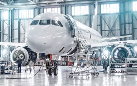 Aircraft in a hangar for maintenance