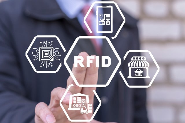 Person touching RFID digital graphic illustration