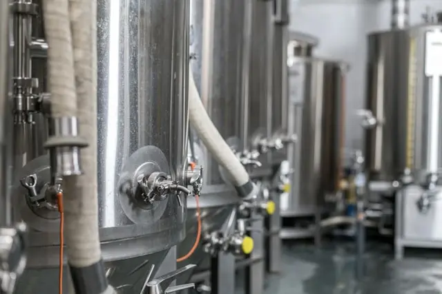 Stainless steel equipment in a factory