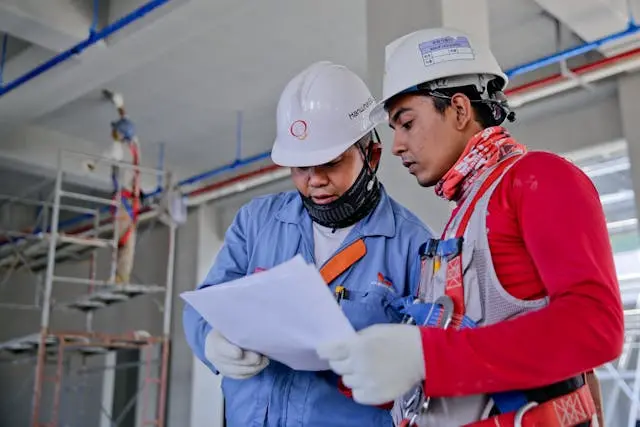 Two engineers reviewing a work order