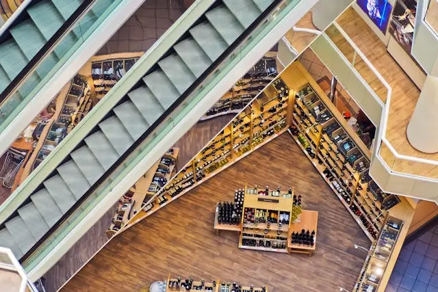 Aerial view from within a store