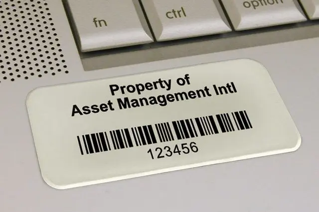 Close-up of an asset tag