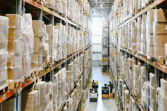 High angle view of warehouse shelving