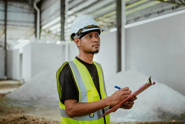 Construction worker in a warehouse